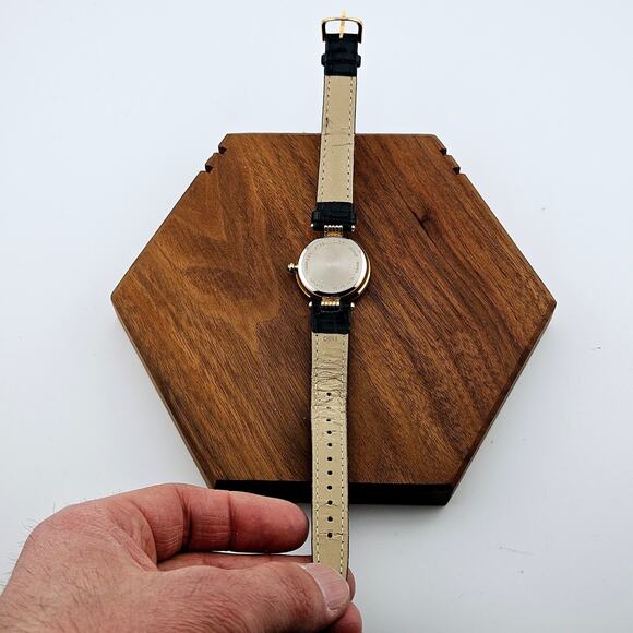 Stain Glasses Motif Dial Wrist Watch Black Band Gold Bezel Artsy Colorful Spring - Picture 5 of 6